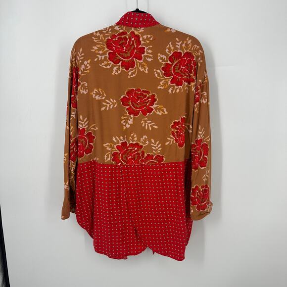 Free people forget me not kimono cardigan size small red floral brunch cover up - Picture 4 of 11